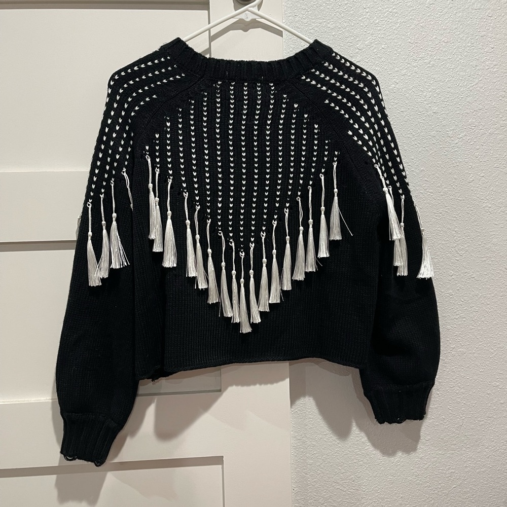 Tassel fringe knit crop sweater